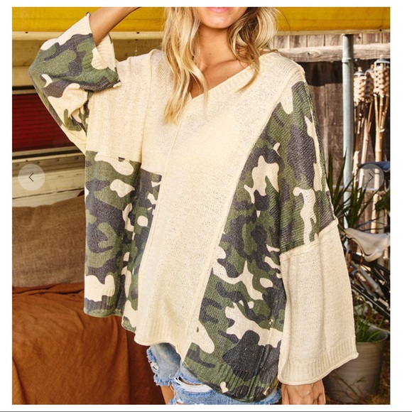 Camouflage Color Blocked relax fit Sweater - Picture 3 of 7